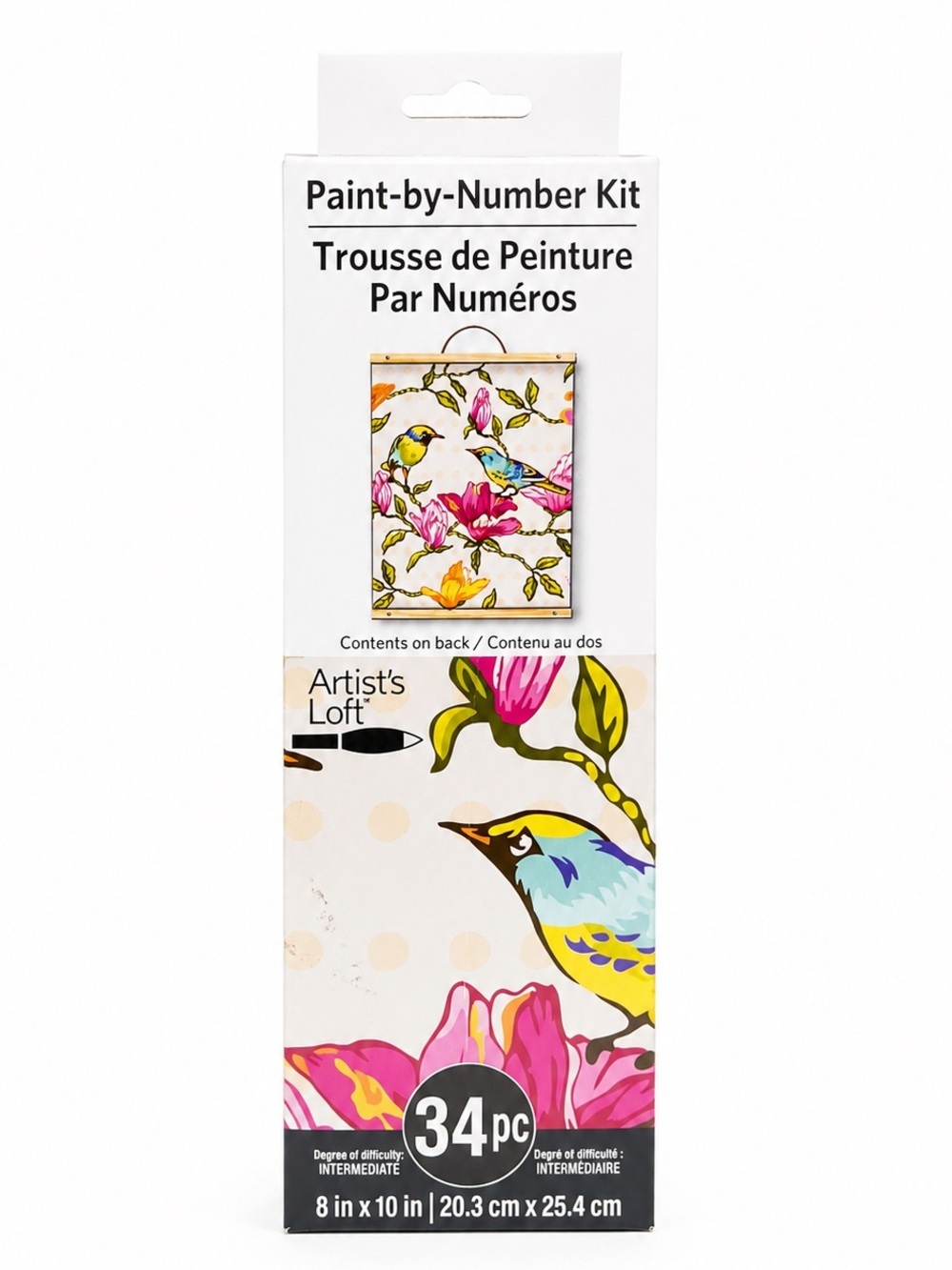 Artist's Loft Paint-by-Number Kit - Floral Bird Design in Pink, Yellow & Blue